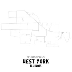West York Illinois. US street map with black and white lines.