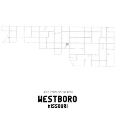 Westboro Missouri. US street map with black and white lines.