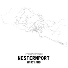 Westernport Maryland. US street map with black and white lines.