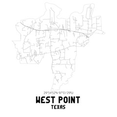 West Point Texas. US street map with black and white lines.