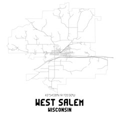 West Salem Wisconsin. US street map with black and white lines.