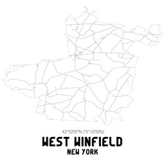 West Winfield New York. US street map with black and white lines.