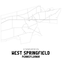 West Springfield Pennsylvania. US street map with black and white lines.