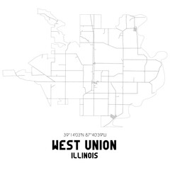 West Union Illinois. US street map with black and white lines.