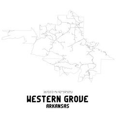 Western Grove Arkansas. US street map with black and white lines.