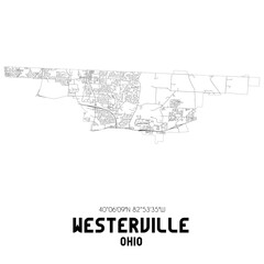 Westerville Ohio. US street map with black and white lines.