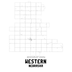 Western Nebraska. US street map with black and white lines.