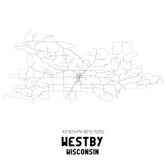 Westby Wisconsin. US street map with black and white lines.