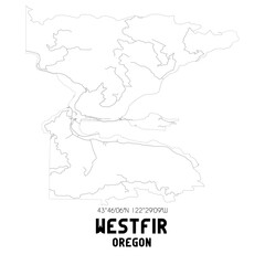 Westfir Oregon. US street map with black and white lines.