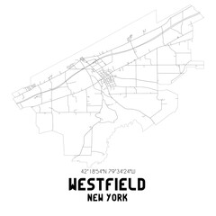 Westfield New York. US street map with black and white lines.