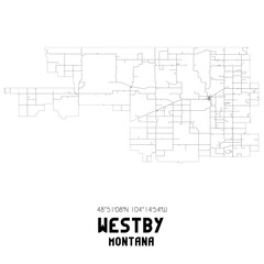 Westby Montana. US street map with black and white lines.