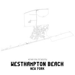 Fototapeta na wymiar Westhampton Beach New York. US street map with black and white lines.