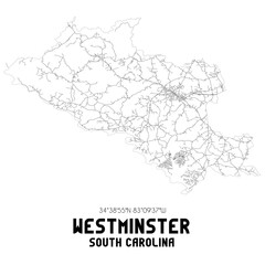 Westminster South Carolina. US street map with black and white lines.