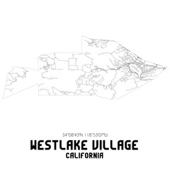 Westlake Village California. US street map with black and white lines.