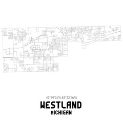 Westland Michigan. US street map with black and white lines.