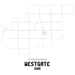 Westgate Iowa. US street map with black and white lines.