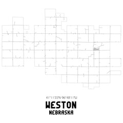 Weston Nebraska. US street map with black and white lines.