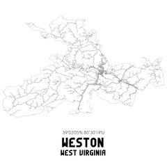 Weston West Virginia. US street map with black and white lines.