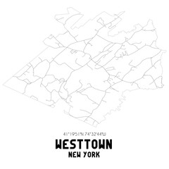 Westtown New York. US street map with black and white lines.