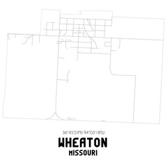 Wheaton Missouri. US street map with black and white lines.