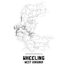 Wheeling West Virginia. US street map with black and white lines.
