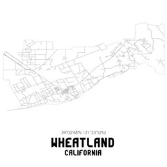 Wheatland California. US street map with black and white lines.