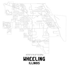 Wheeling Illinois. US street map with black and white lines.