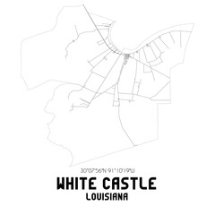 White Castle Louisiana. US street map with black and white lines.
