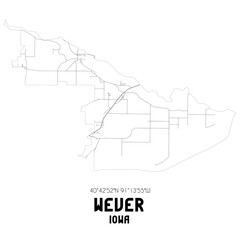 Wever Iowa. US street map with black and white lines.