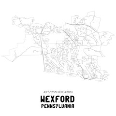 Fototapeta na wymiar Wexford Pennsylvania. US street map with black and white lines.