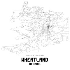 Wheatland Wyoming. US street map with black and white lines.