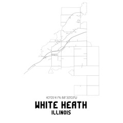 White Heath Illinois. US street map with black and white lines.