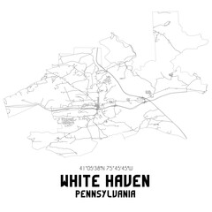White Haven Pennsylvania. US street map with black and white lines.
