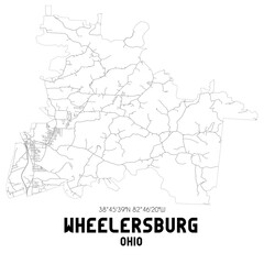 Fototapeta premium Wheelersburg Ohio. US street map with black and white lines.