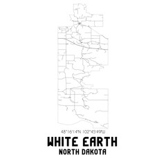 White Earth North Dakota. US street map with black and white lines.