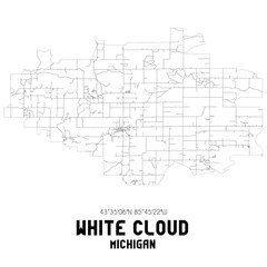 White Cloud Michigan. US street map with black and white lines.