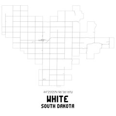 White South Dakota. US street map with black and white lines.
