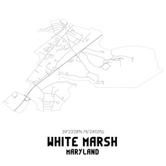 White Marsh Maryland. US street map with black and white lines.