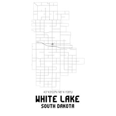 White Lake South Dakota. US street map with black and white lines.