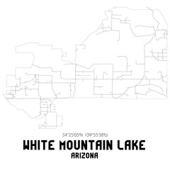 White Mountain Lake Arizona. US street map with black and white lines.