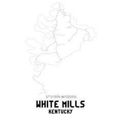 White Mills Kentucky. US street map with black and white lines.