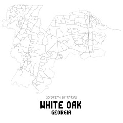 White Oak Georgia. US street map with black and white lines.