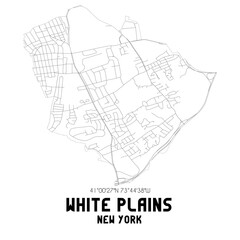 White Plains New York. US street map with black and white lines.