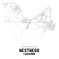 Westwego Louisiana. US street map with black and white lines.