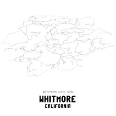 Whitmore California. US street map with black and white lines.