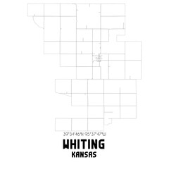 Whiting Kansas. US street map with black and white lines.