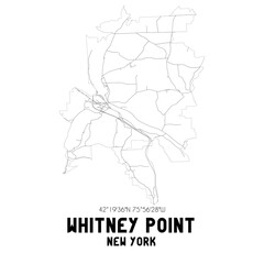 Whitney Point New York. US street map with black and white lines.
