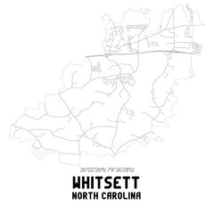 Whitsett North Carolina. US street map with black and white lines.