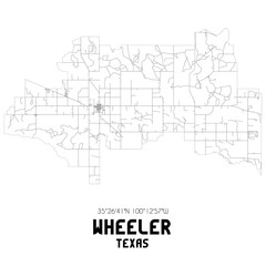 Wheeler Texas. US street map with black and white lines.