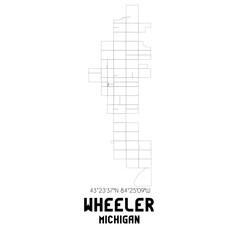 Wheeler Michigan. US street map with black and white lines.